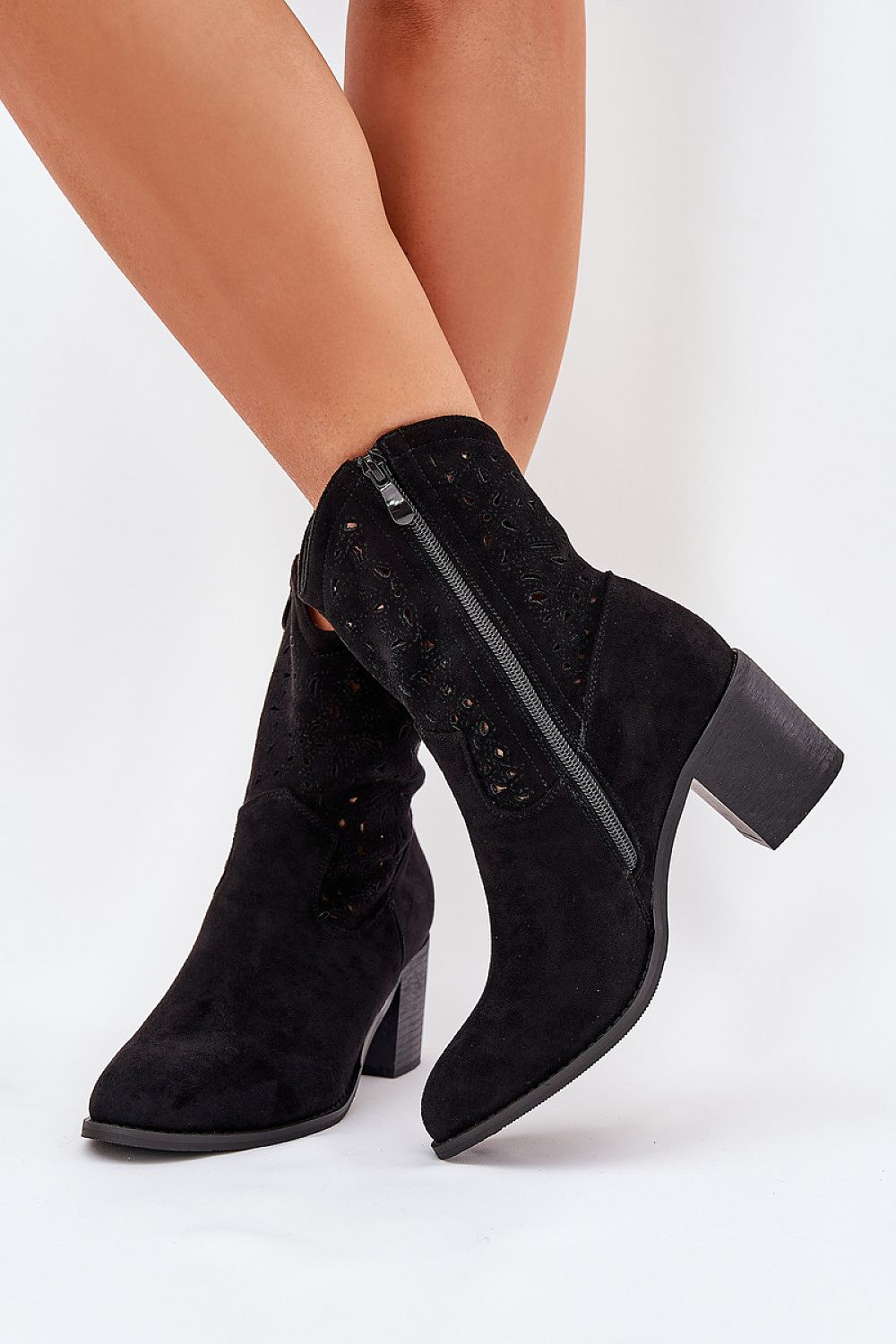 Black Lace Aura Suede Boots – Front View 2
