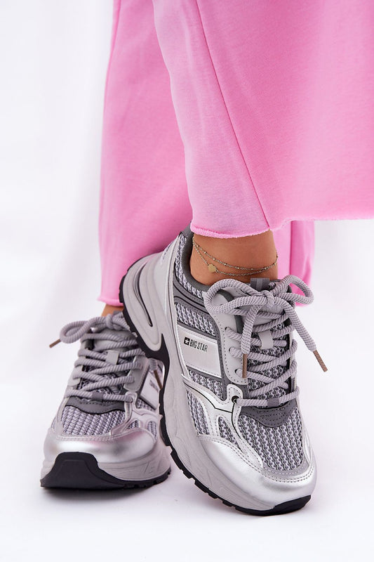 Grey Metallic Big Star Sneakers – Front View 1