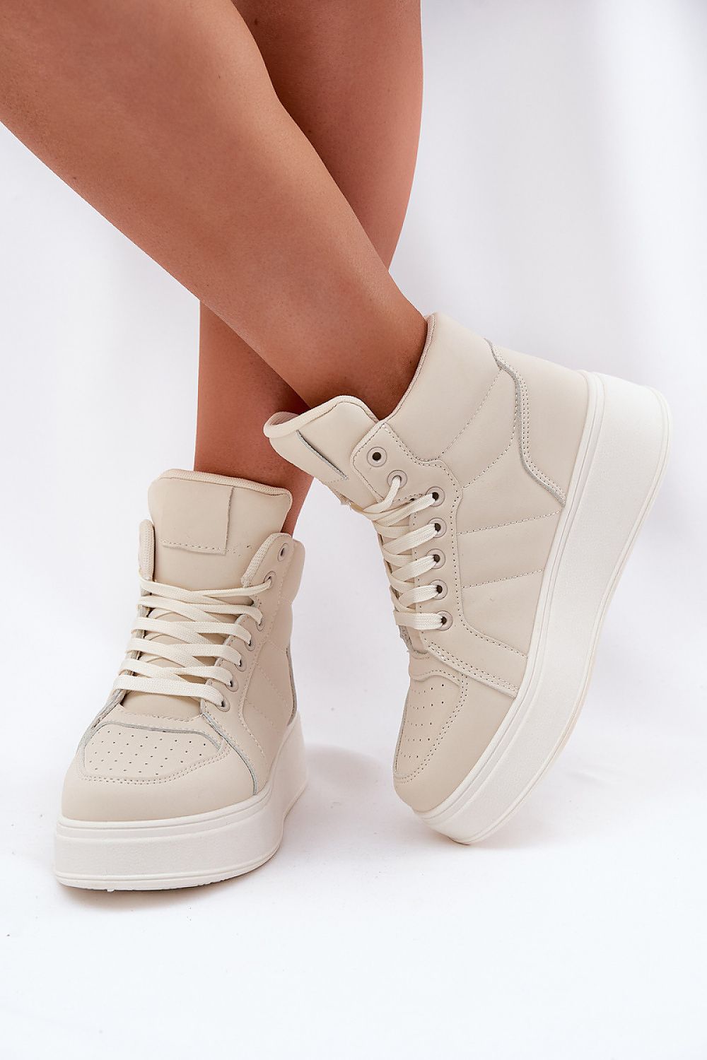  Beige High-Top Sneakers – Front View 2 