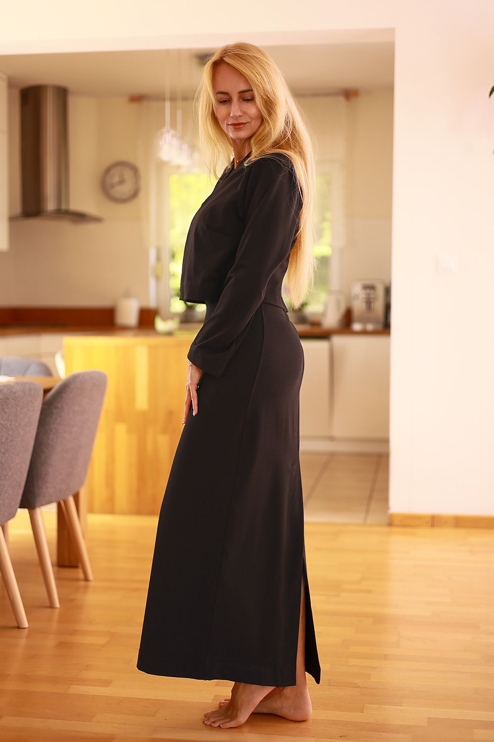  dress and sweatshirt set soft neutral styling-black