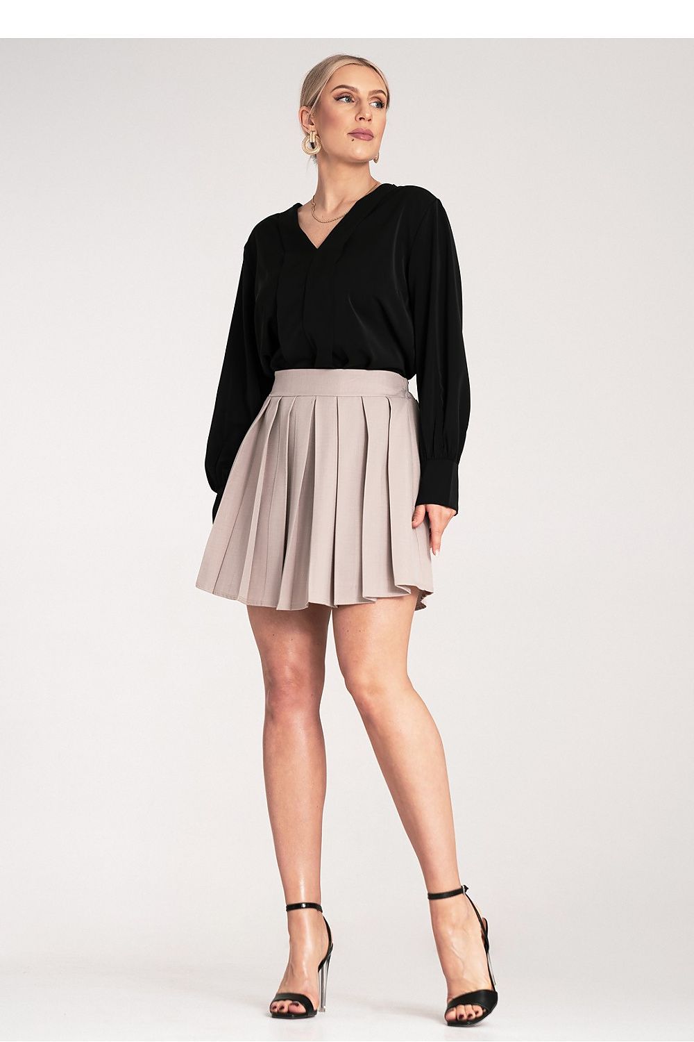  beige elegant rose signature mini skirt with soft pleats