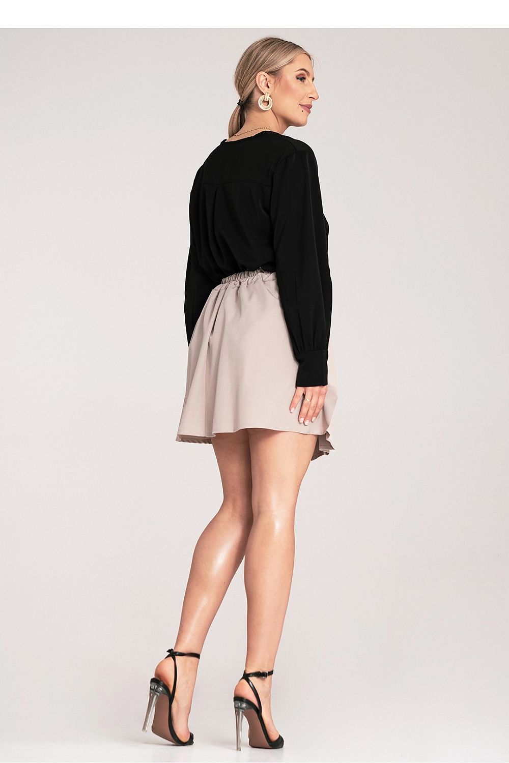  beige elegant rose signature mini skirt with soft pleats-rear-view