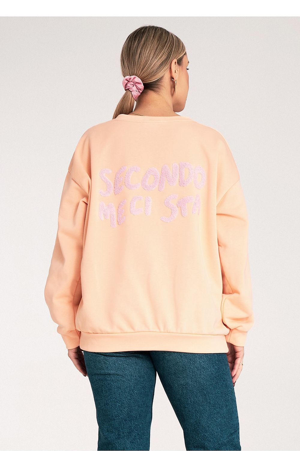  Zinnia orange women's sweatshirt with embroidered writing on the back-rear-view