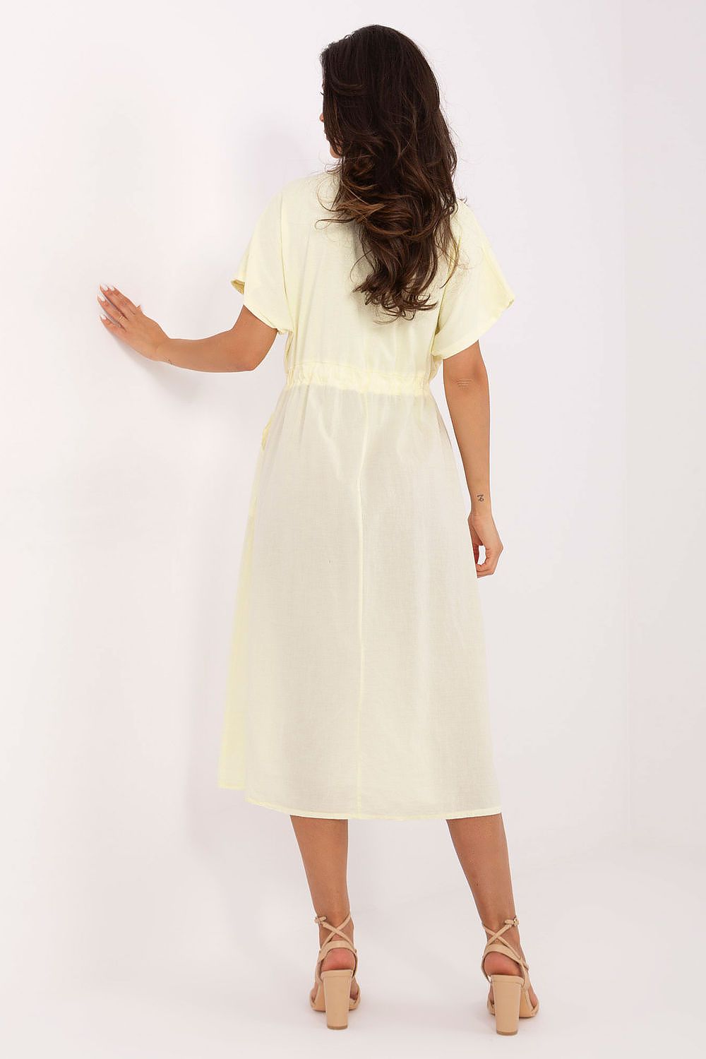  Yellow flared midi dress comfortable everyday wear