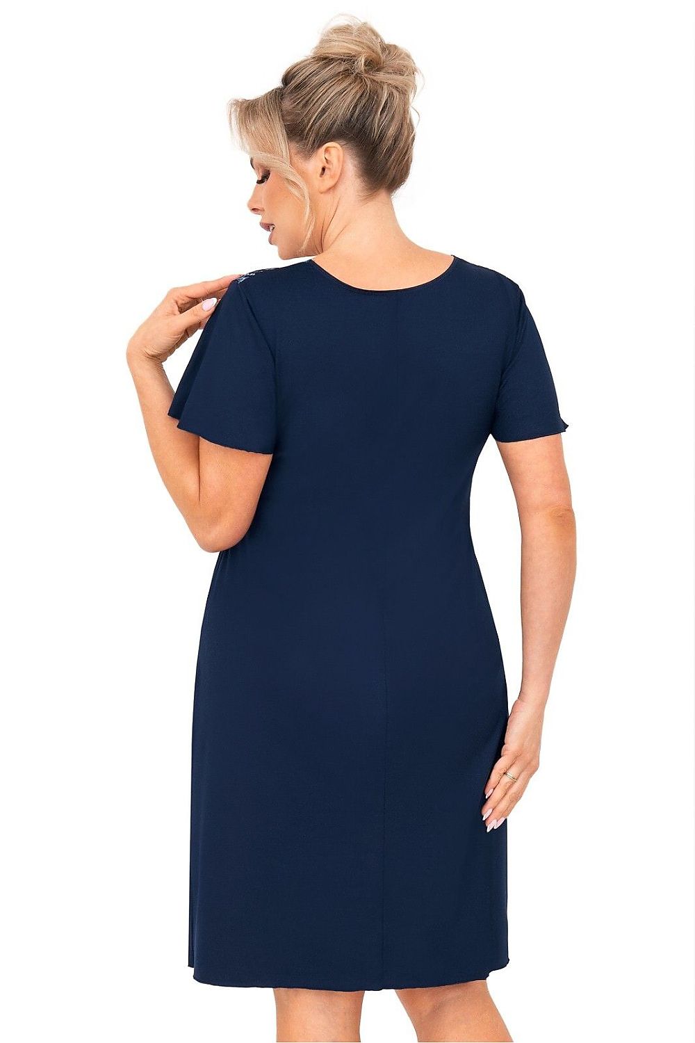 Evelisse Navy Lace-Trim Plus Size Women's Nightdress-rear-view