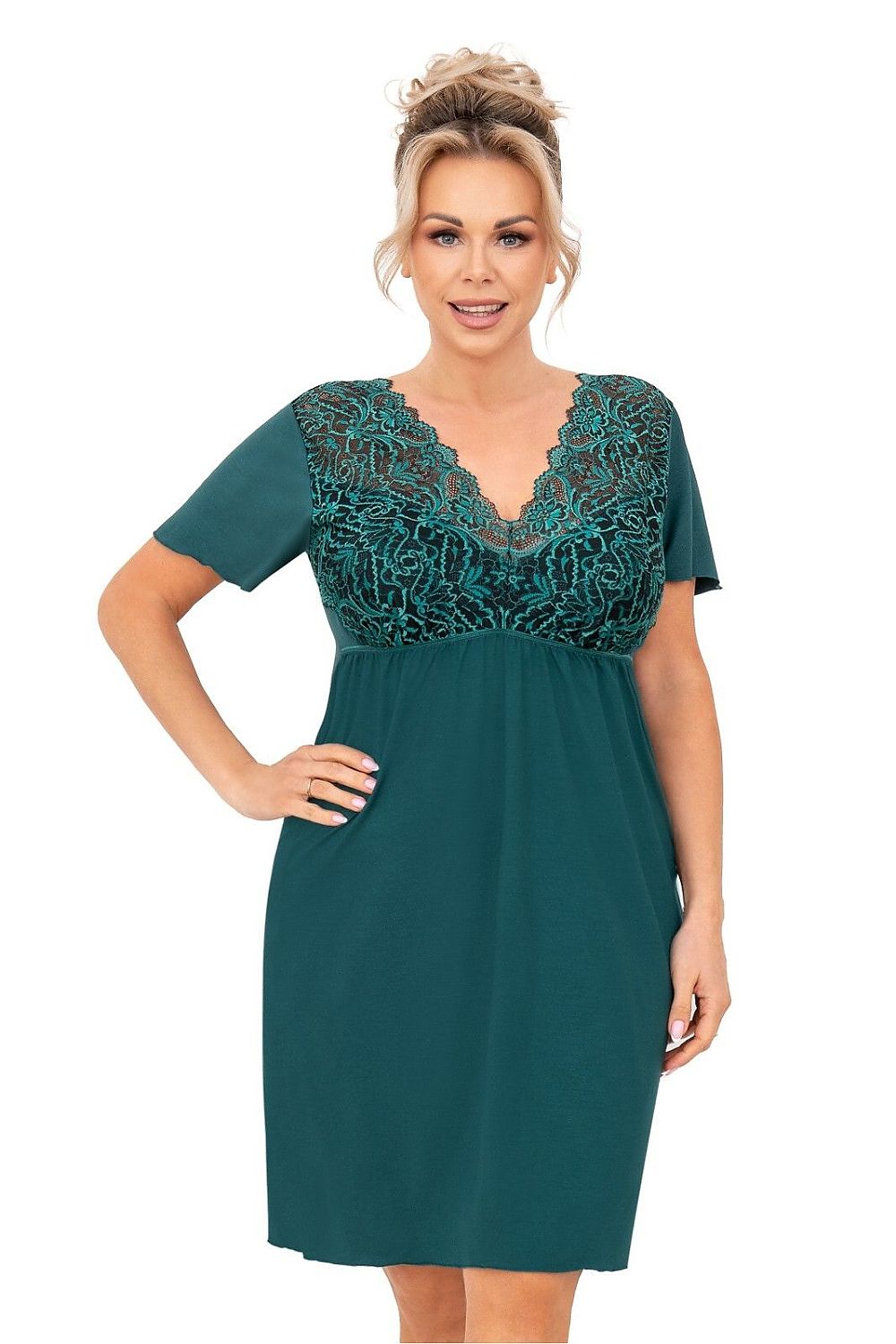 Evelisse Green Lace-Trim Plus Size Women's Nightdress