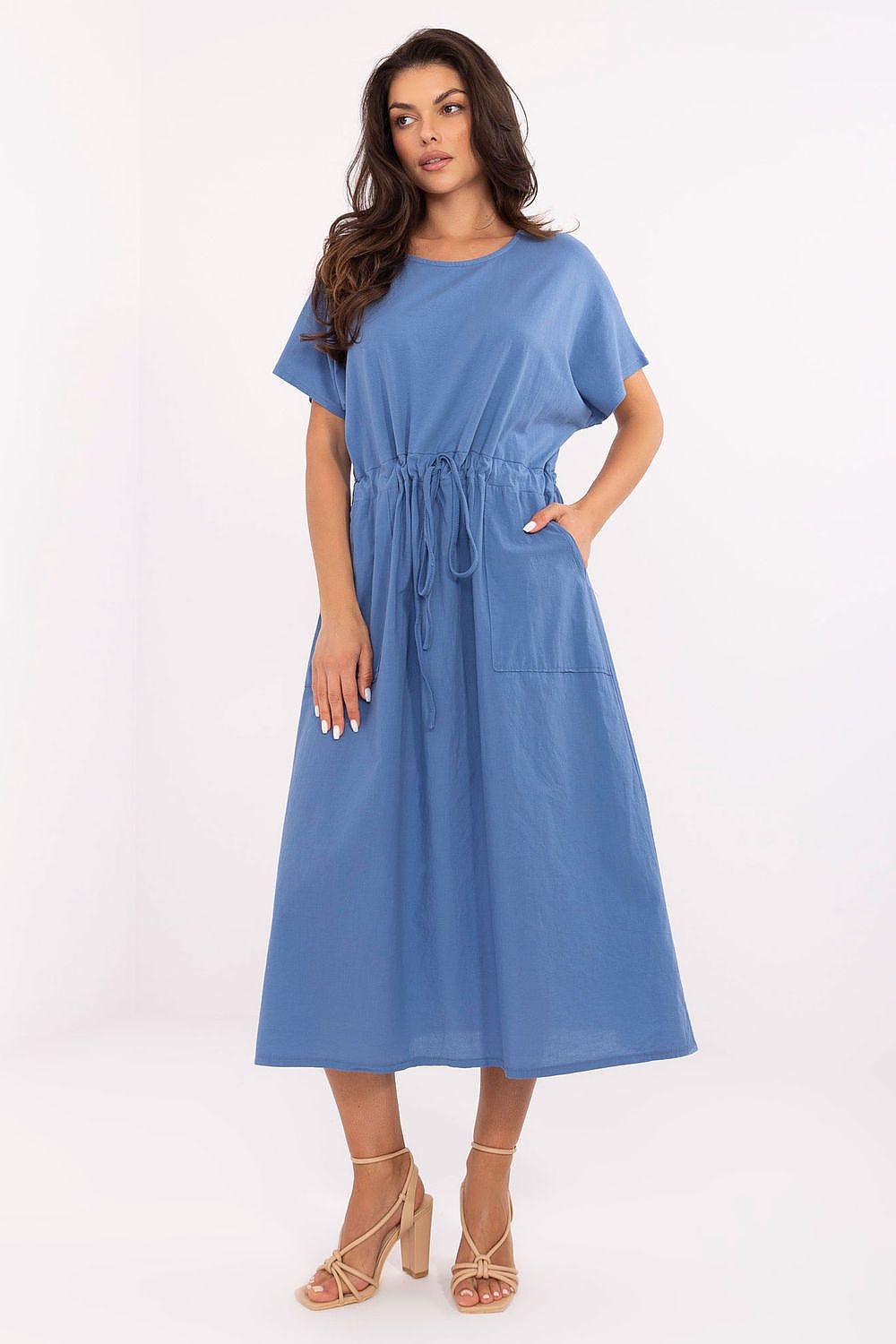  Blue cotton midi dress relaxed summer style