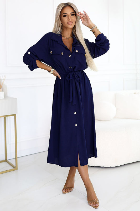 Long Navy Blazer Dress – Front View