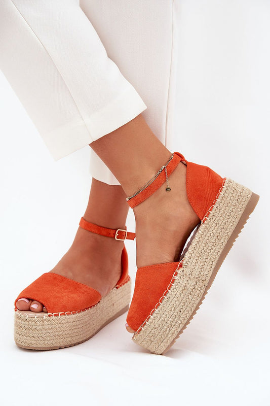“Espadrille-Style Sandals in Orange, side view”