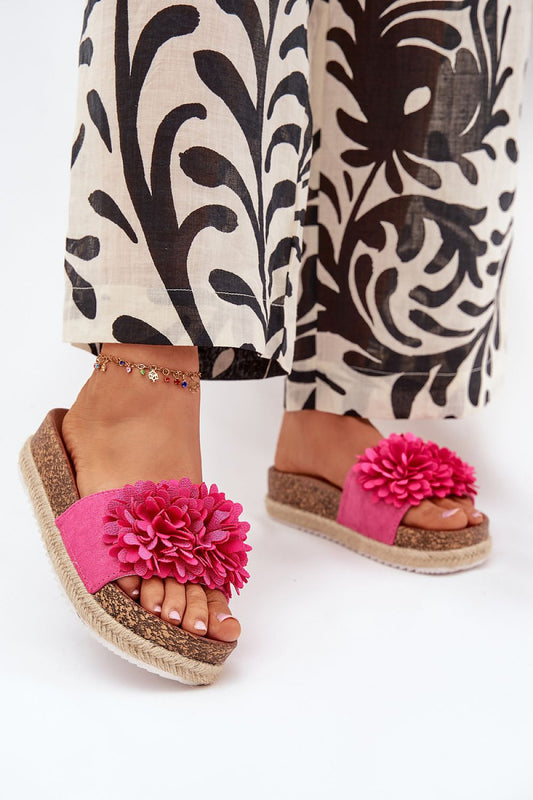 “Blossom Cork Platform Sandals in Pink, side view”