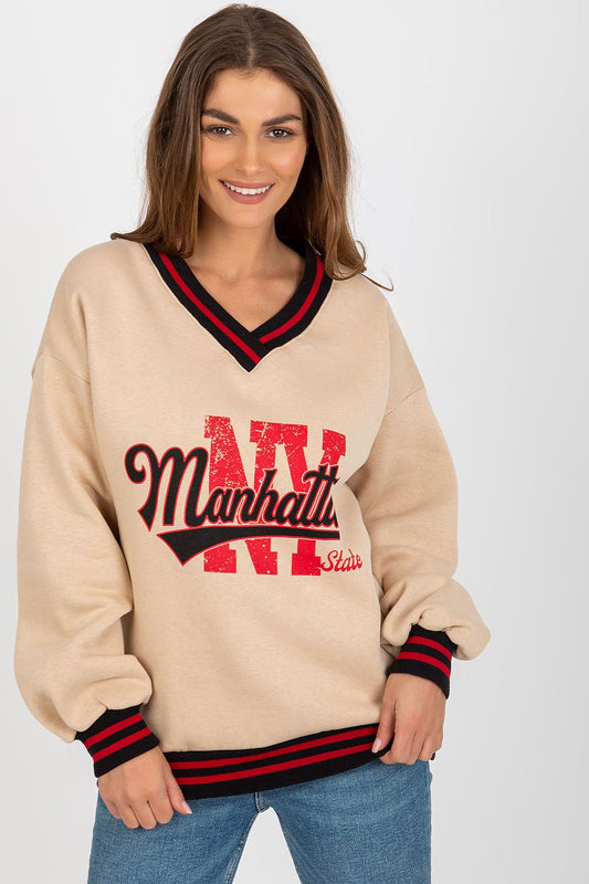 “Contrast Vibe Sweatshirt in Beige, front view”