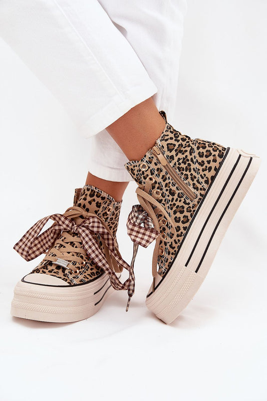 Side view – Women’s textile platform sneakers with ribbon detail.