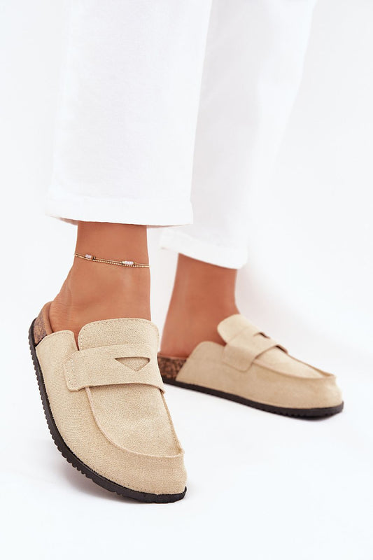 “Soft Step Cork Platform Sandals in Beige, front view”