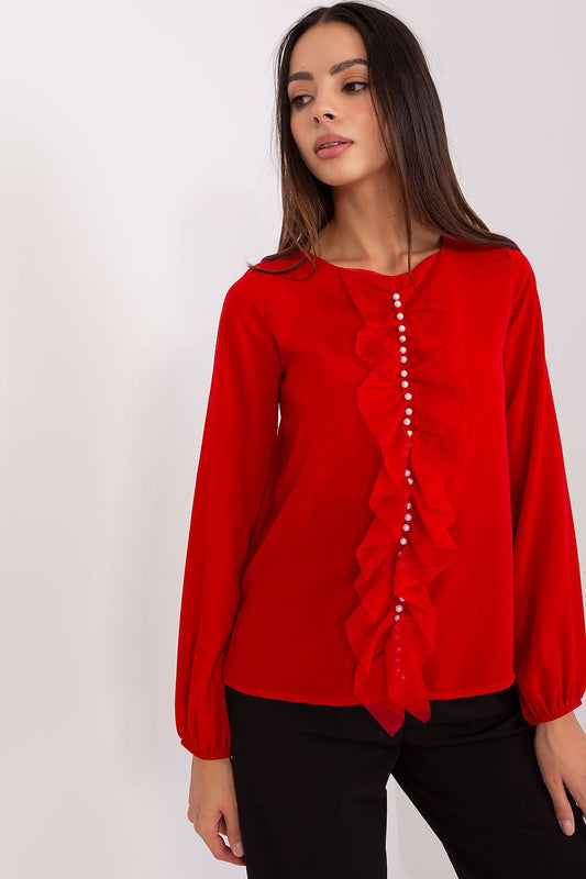  “Beaded Elegance Blouse in Red, front view”