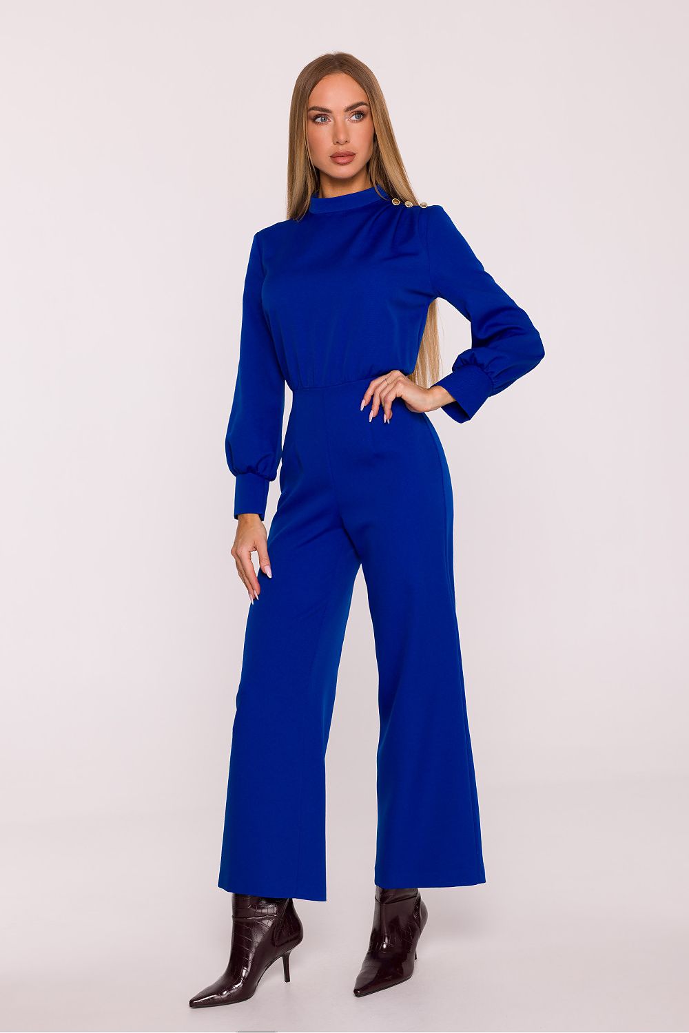  blue stand collar signature jumpsuit