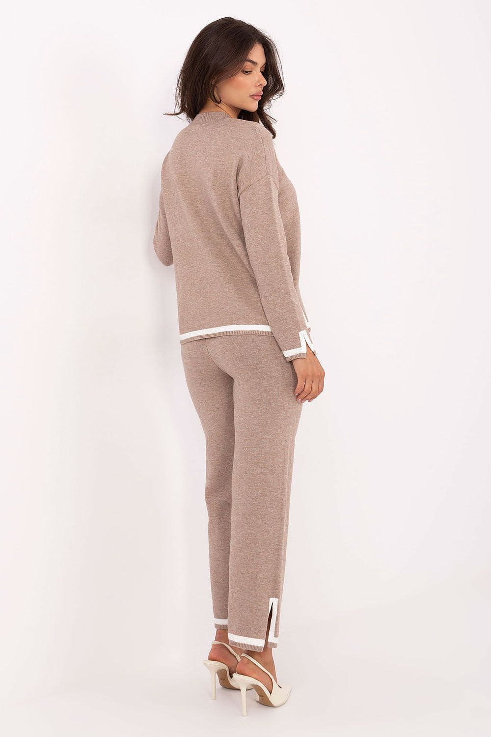 women’s modern sweater and pants set with v neck top back view