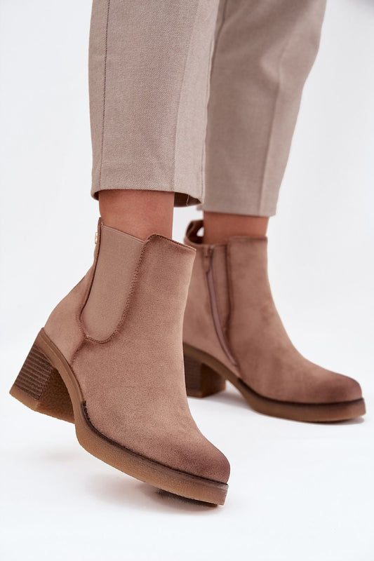 Elegant eco suede ankle boots with column heel – front view
