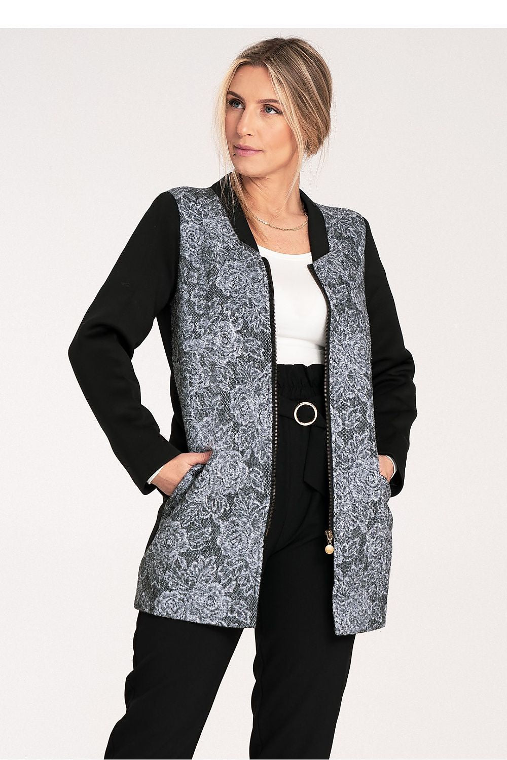  black elegant rose signature jacket with textured pattern