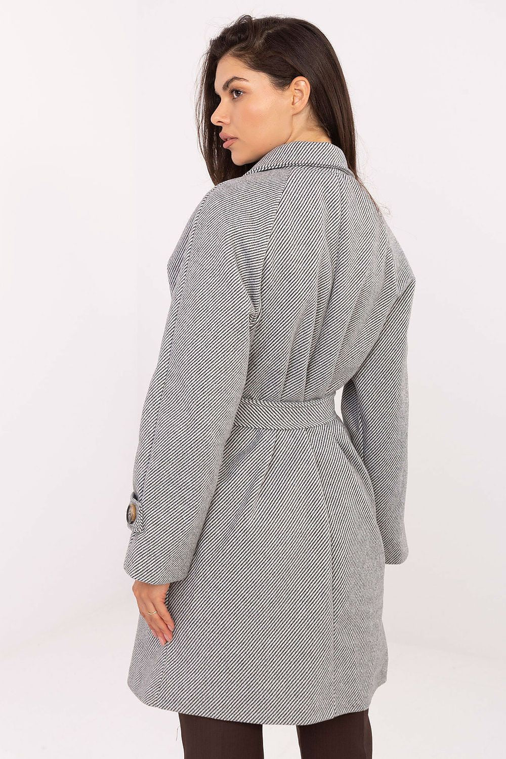 “Back view of Elara Women’s transitional coat highlighting elegant clean cut and long sleeves, lightweight and stylish outerwear for casual and work outfits.”