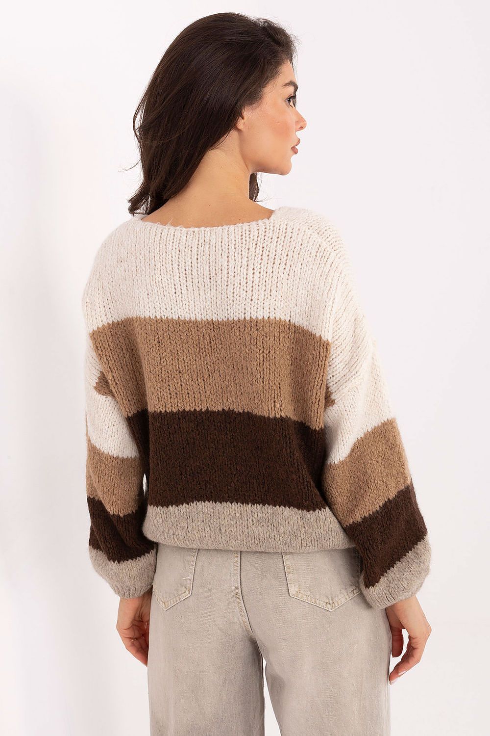 Wool blend oversized striped sweater with long sleeves – back detail.