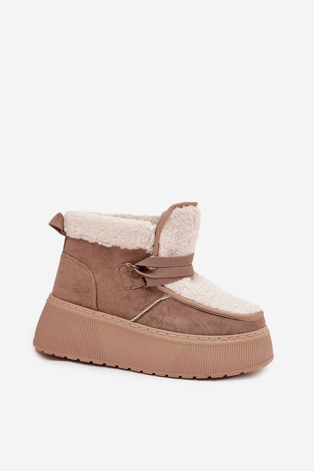 Standalone image of Noelle Women’s beige eco suede snow boots displayed on white background.