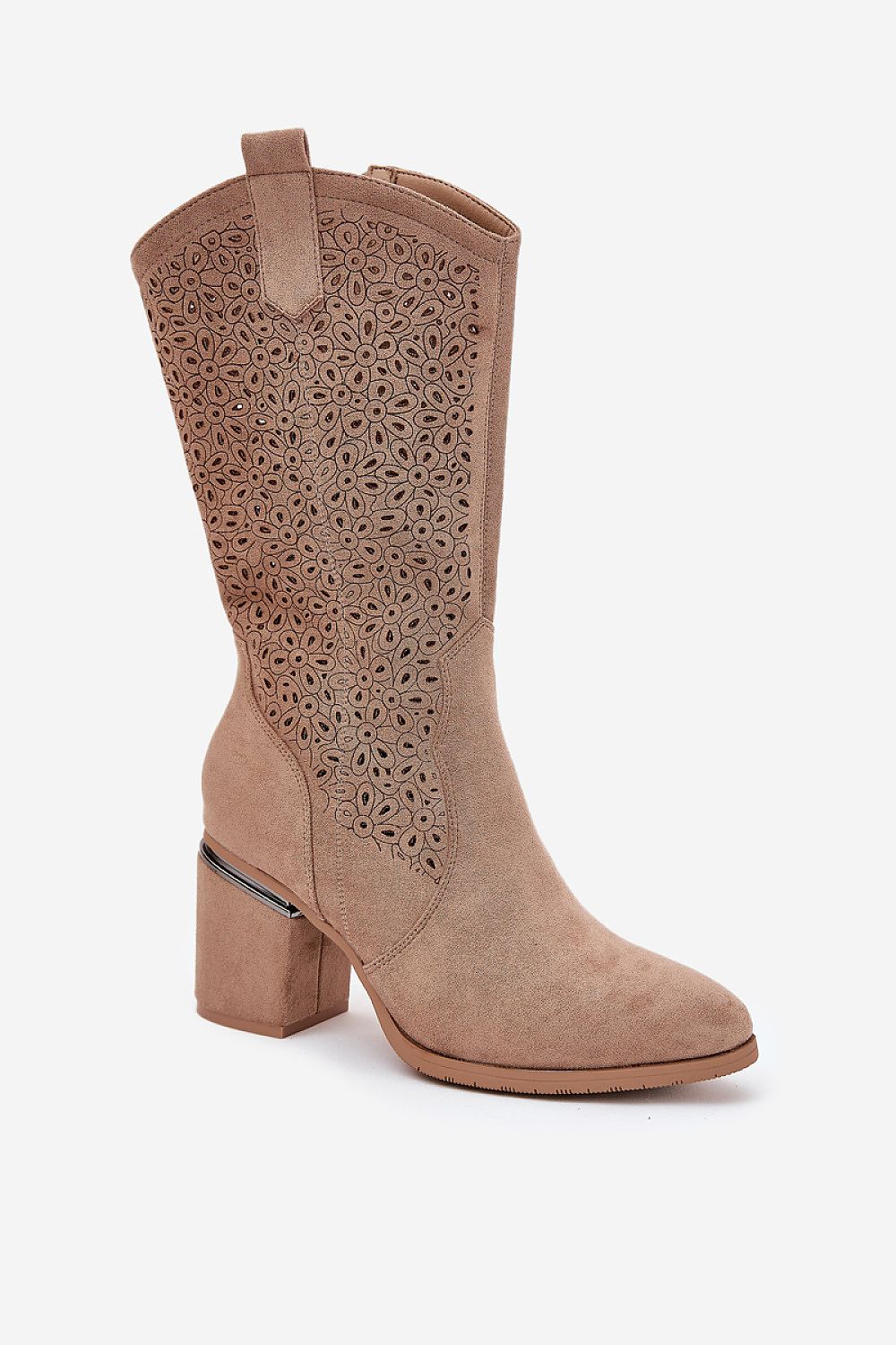 Standalone image of S.Barski beige eco suede boots with eco leather insole and elegant design.
