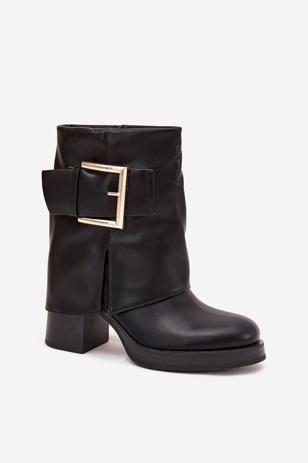 Standalone image of Liora black eco leather ankle boots with warm lining and elegant design.