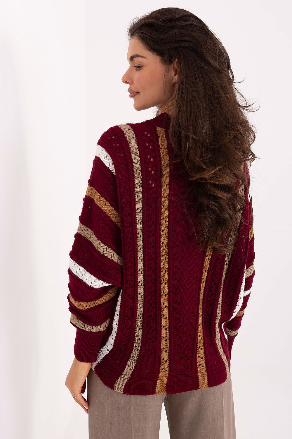 Casual red acrylic sweater, cozy and stylish for cooler days.