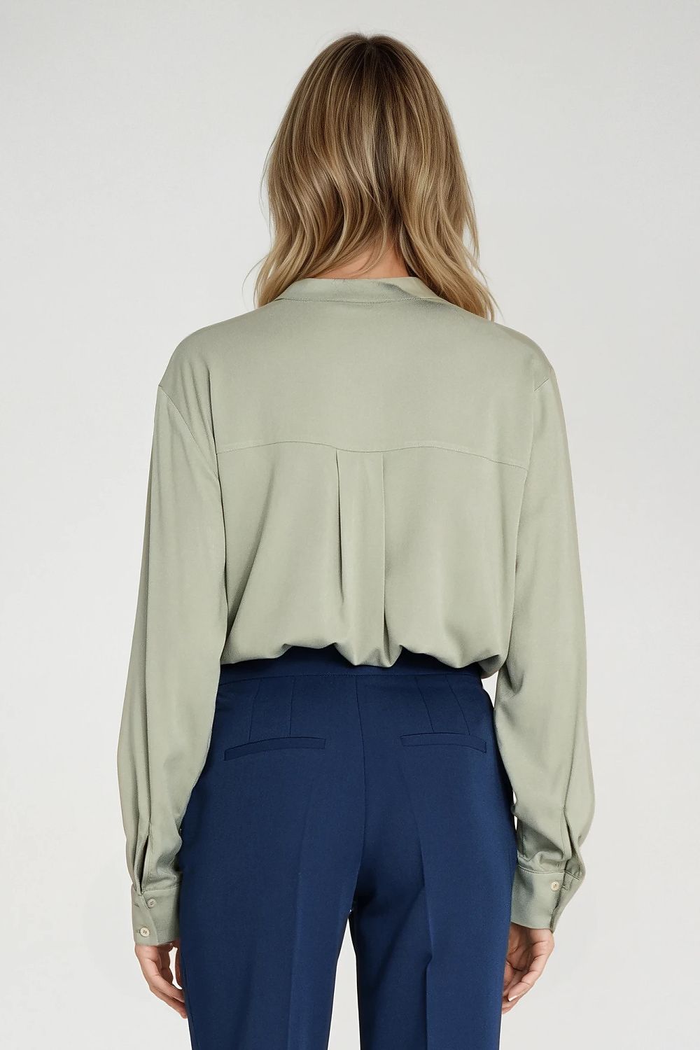  green oversized polo blouse with stand up collar