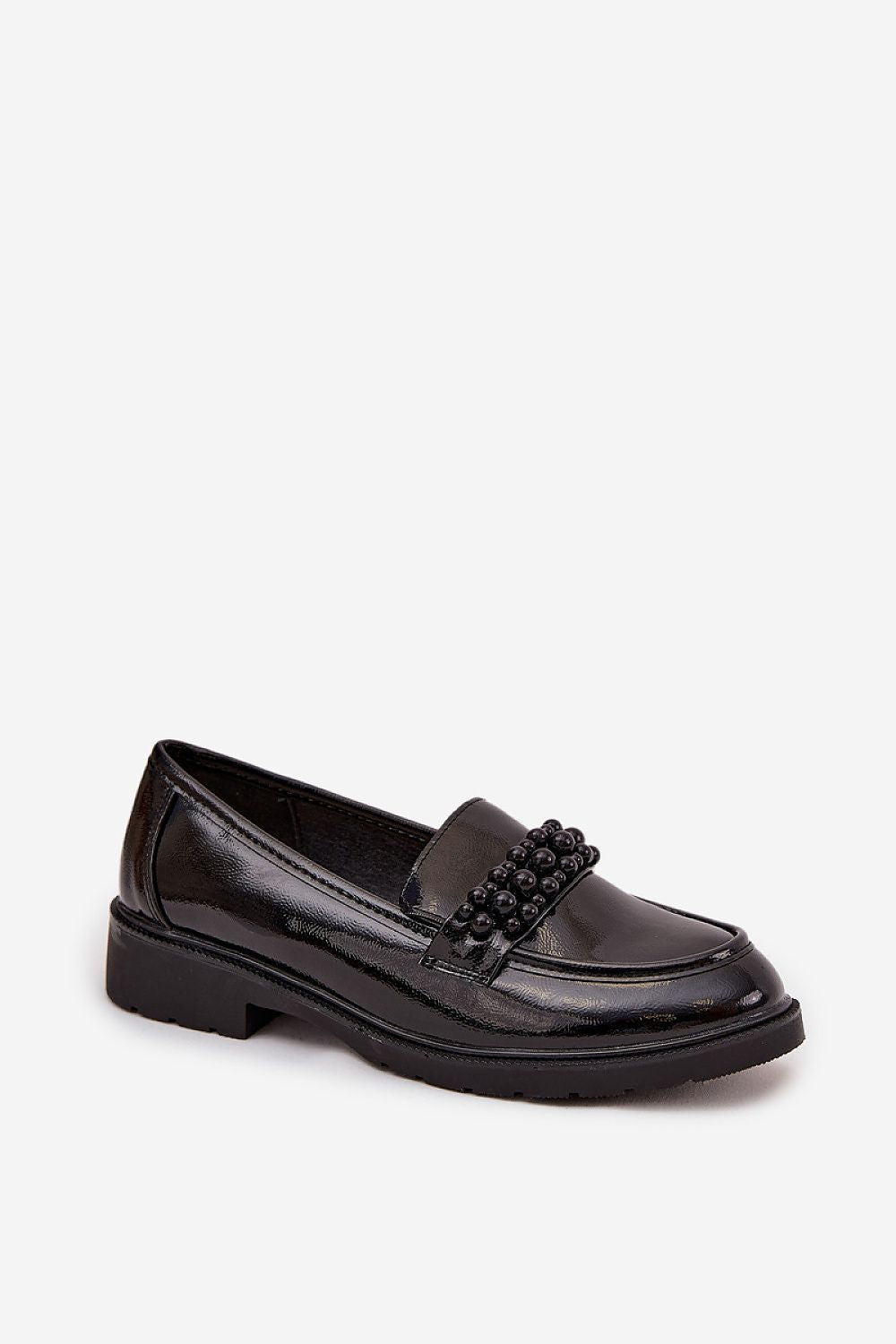 Close-up of the bead detail and glossy finish on S. Barski loafers.