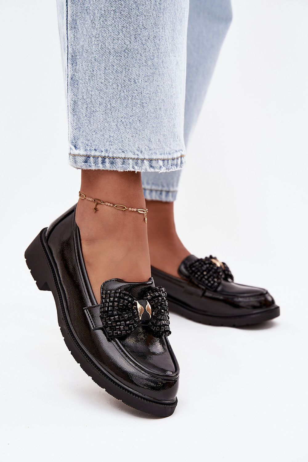 Side view of S. Barski flat loafers showing rounded toes.