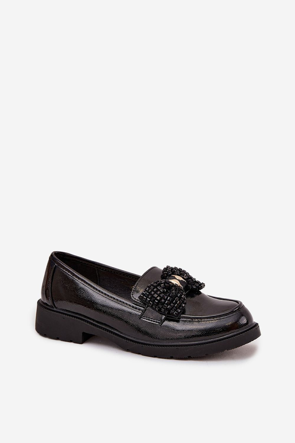 Close-up of bow decoration and smooth finish on S. Barski loafers.
