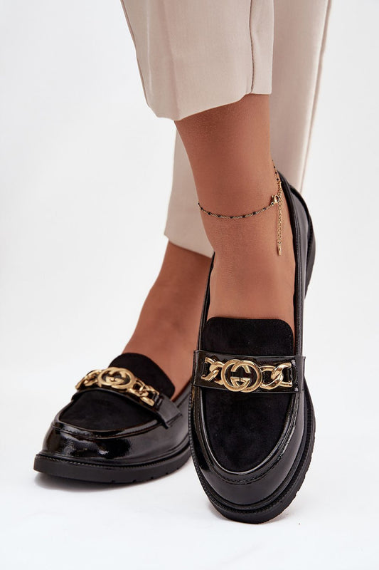 S. Barski eco-leather and eco-suede loafers with golden strap detail.