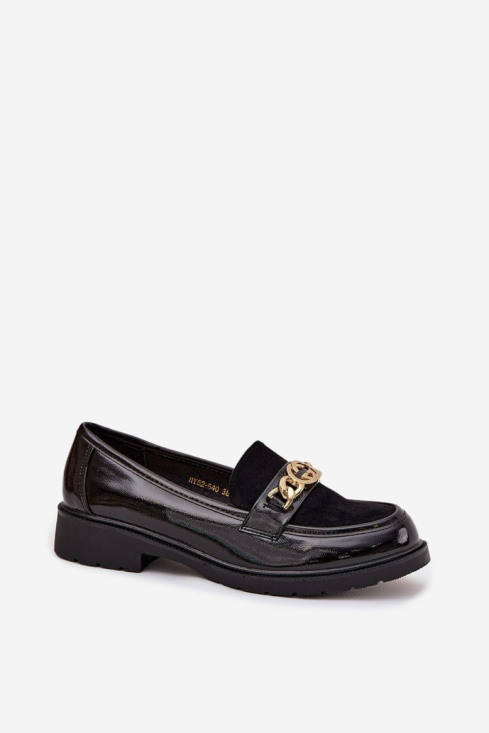  Side view of elegant S. Barski loafers showcasing the gold ornament.