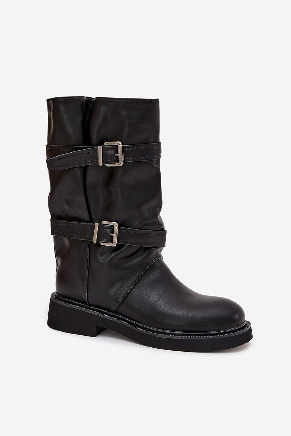  Angled view highlighting the stylish rock-inspired design and smooth eco leather texture.