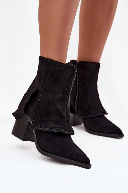  Eco suede ankle boots with pointed toes and column heel.