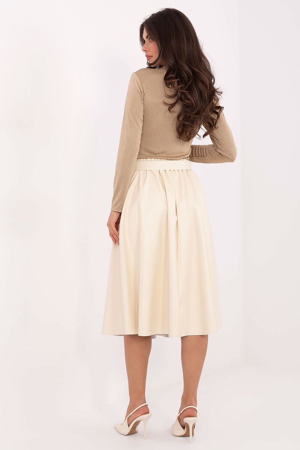 Smooth eco leather skirt – waist detail in beige