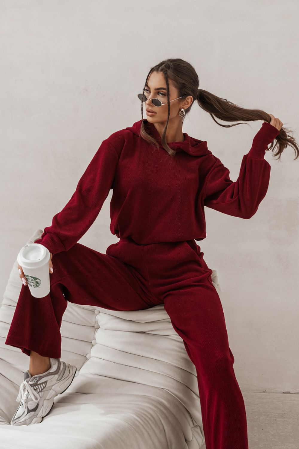 Calista Luxe Red Women's Viscose Blend Sweatshirt and Trouser Set