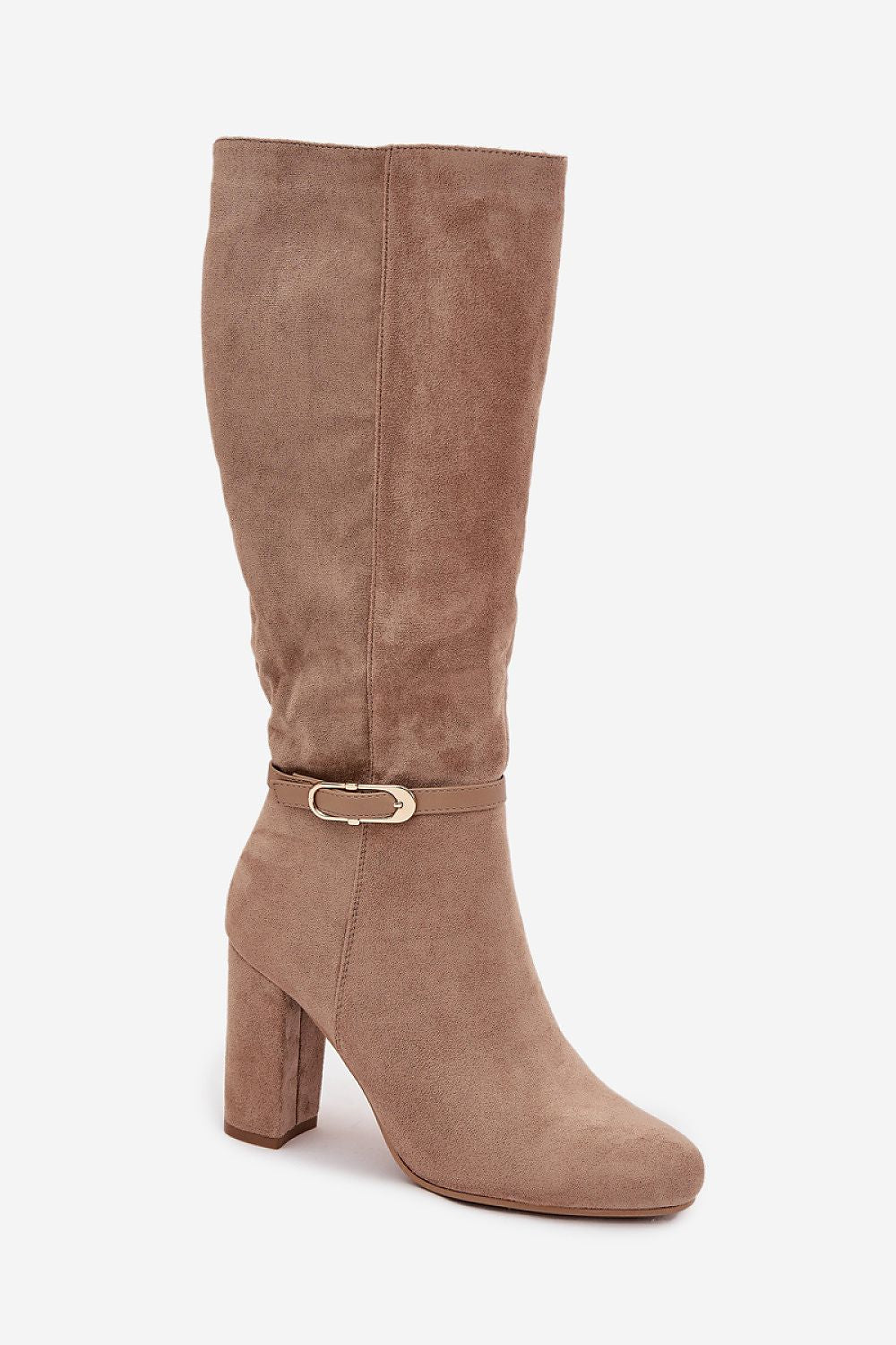 Elegant brown eco-suede boots styled with an autumn outfit