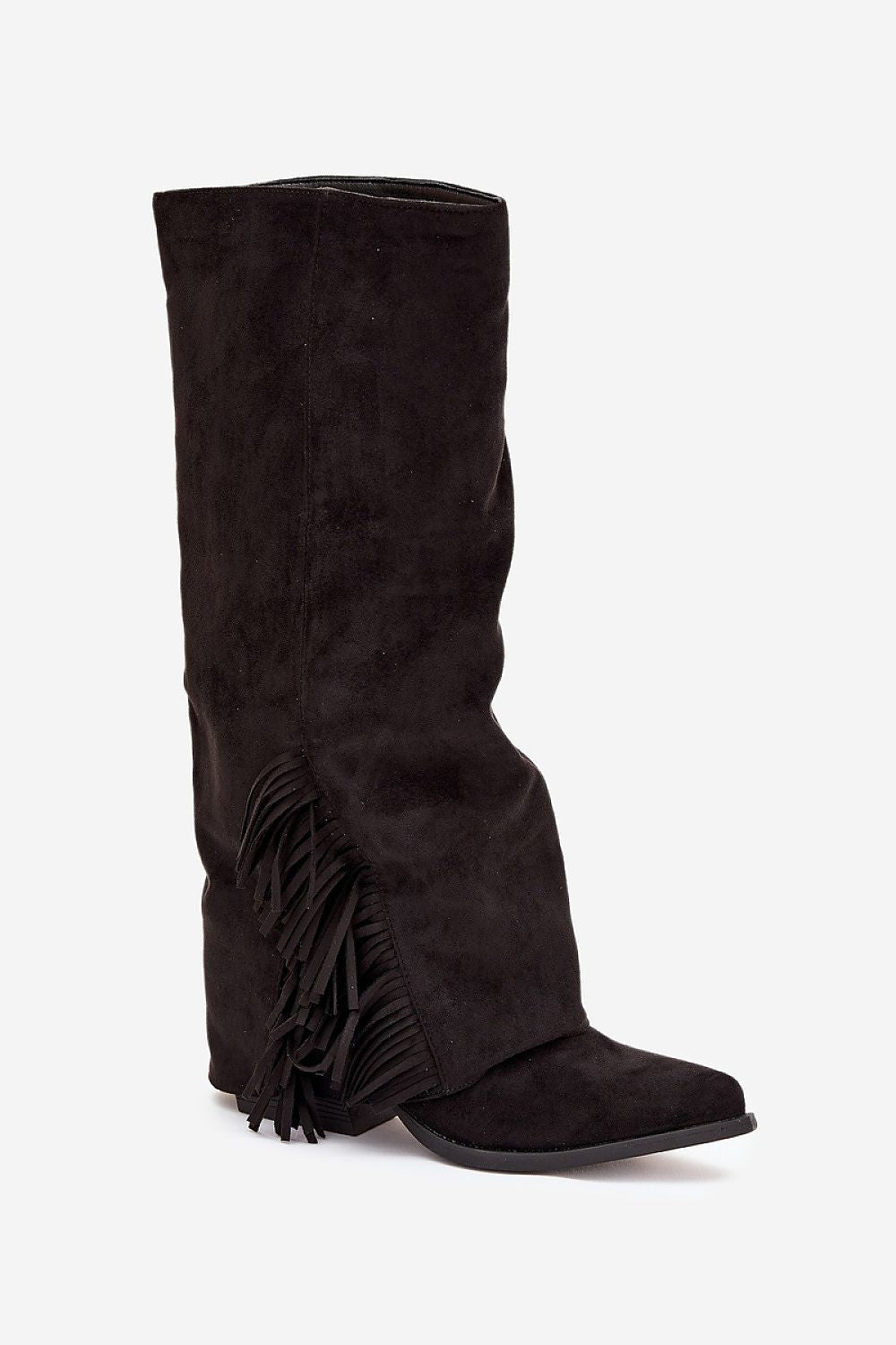 Eco-suede cowboy boots styled with a dress for a casual Western look