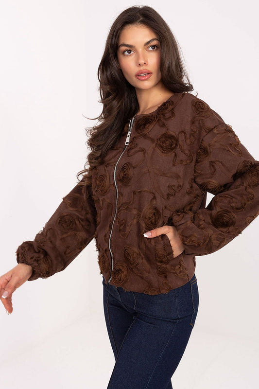  Elegant floral bomber jacket front view with appliqué details