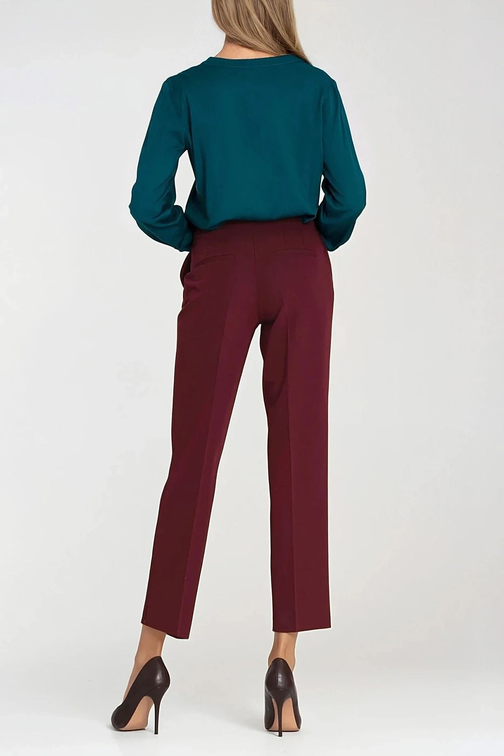  green classic blouse with v neckline and pleated detail