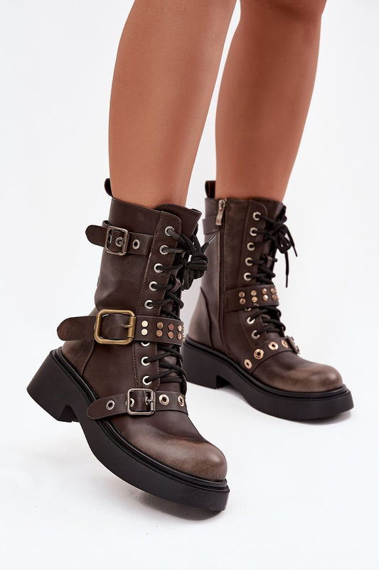  Side view of black eco leather ankle boots showing zipper and rounded toe design.