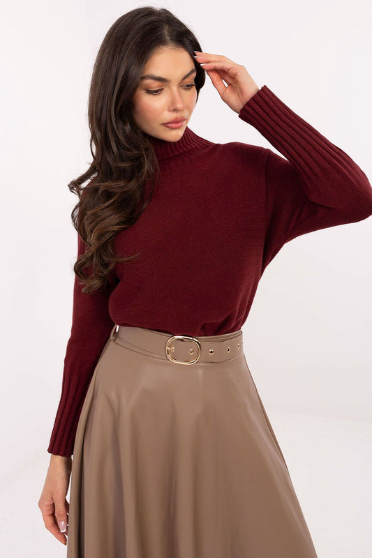 Classic women’s turtleneck sweater with long sleeves in red