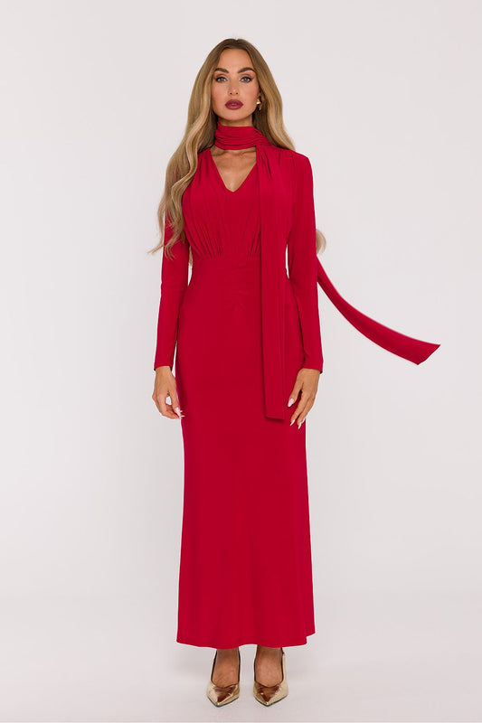  red women’s elegant V-neck maxi dress