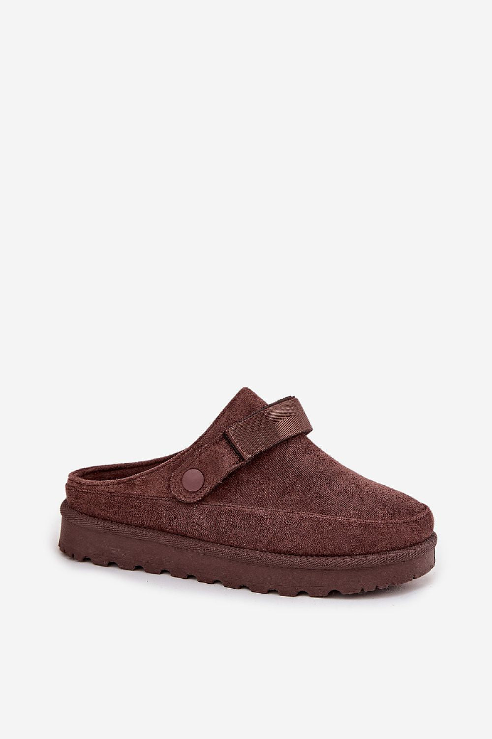 Brown slipper with a strap on a white background