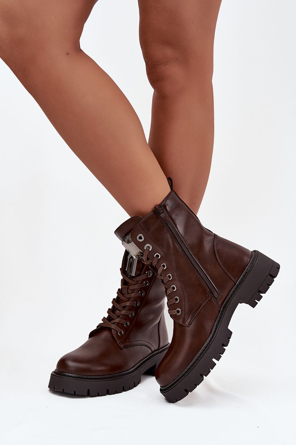  Side view of insulated lace-up eco-leather boots 