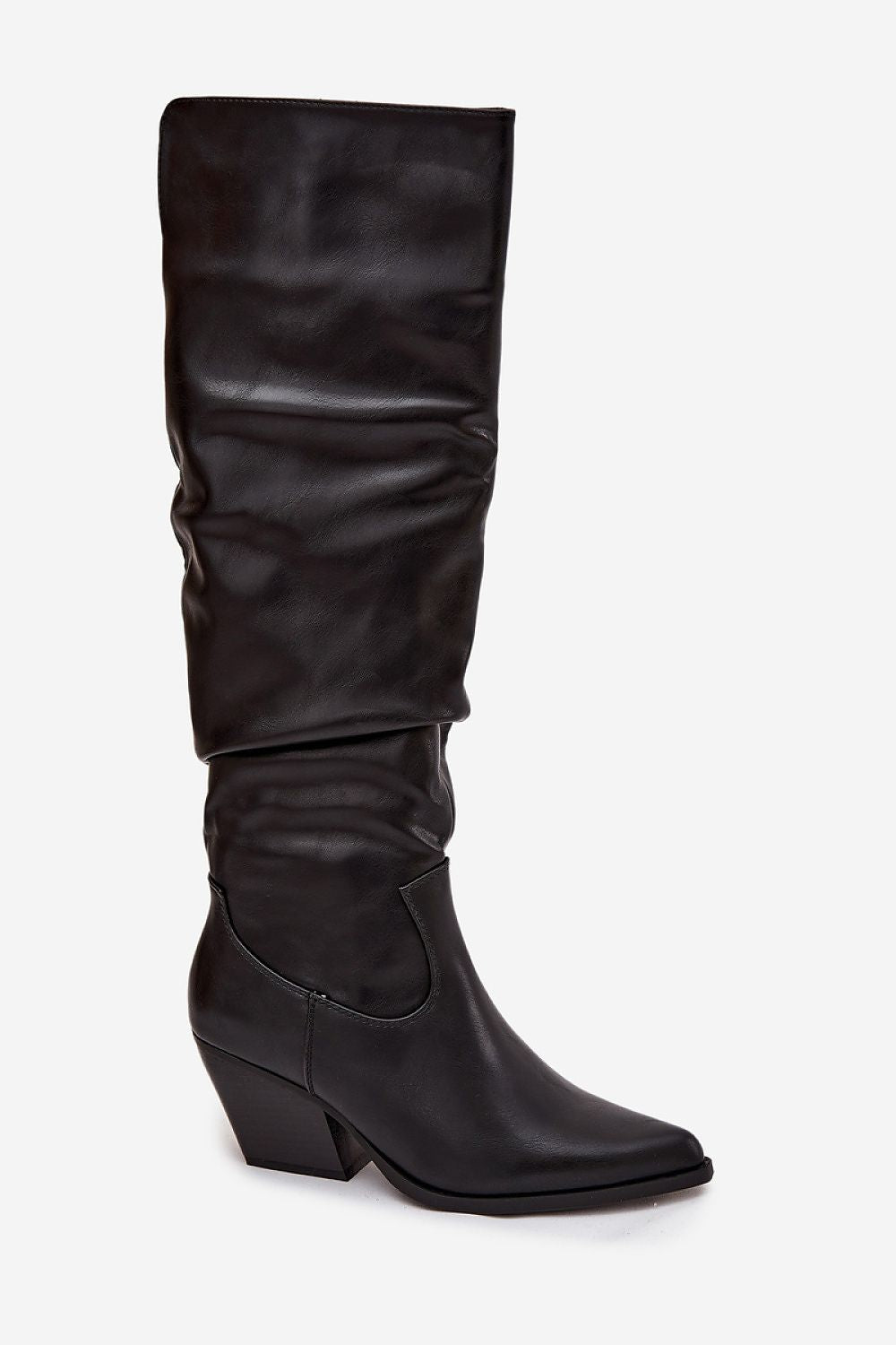 Black knee-high boot on a white background