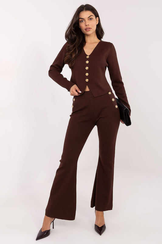 Women’s brown knit sweater and pants set – front view