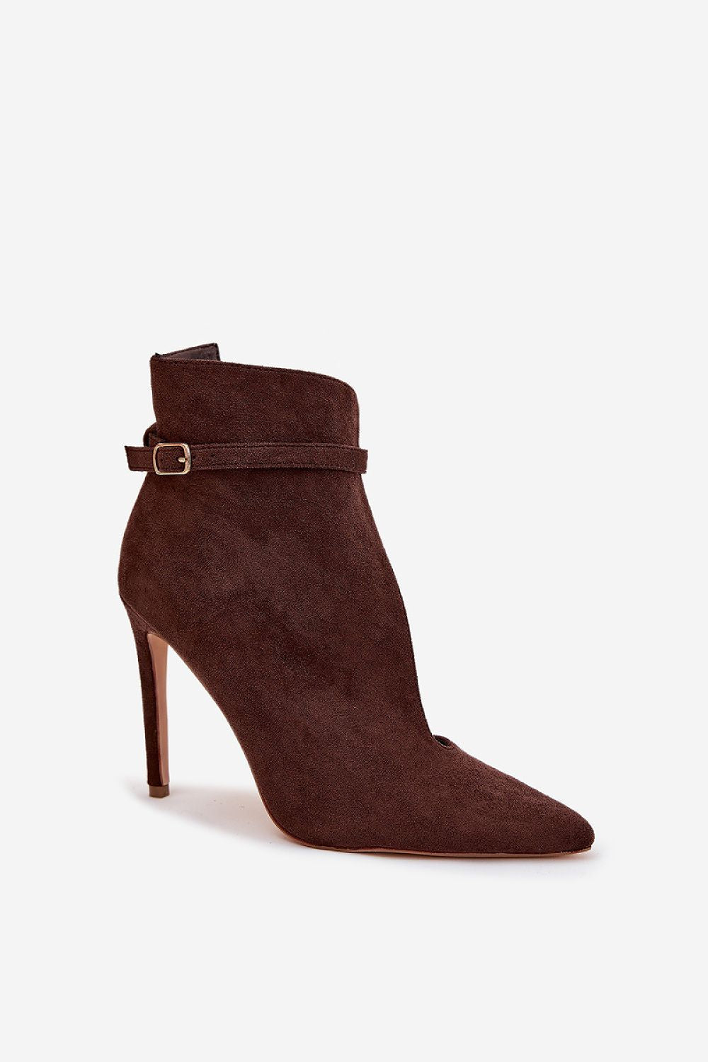 Pointed toe brown ankle boots on slim heel – front anglestyle 